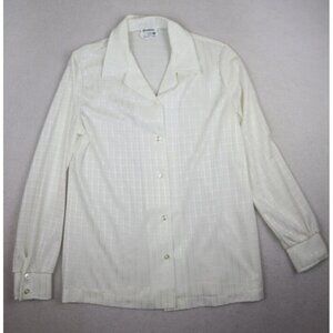VINTAGE 70s WOMEN'S IVORY WHITE LONG SLEEVE BUTTON-UP TOP - FIRE ISLANDER - 9/10